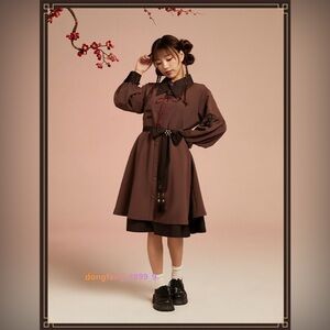 Official Genshin Impact HuTao Long Sleeve Dress Skirt Bow Tie Shirt Collar Gifts